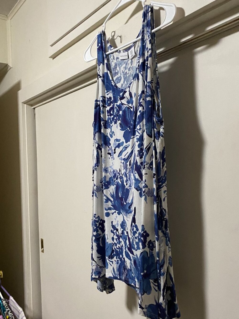 Tabitha Webb, blue & white asymmetrical, tank style tunic/dress, size 1X - Picture 4 of 9